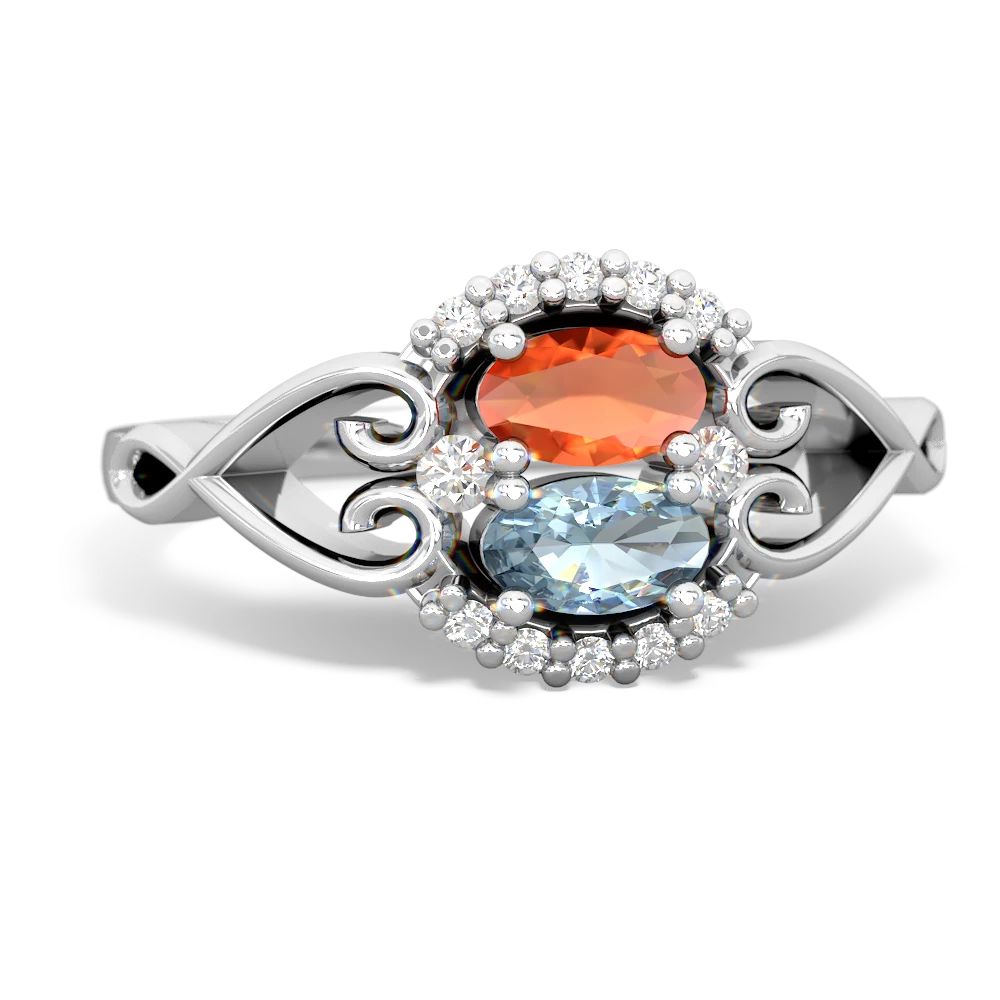 Fire Opal Love Nest 14K White Gold ring R5860