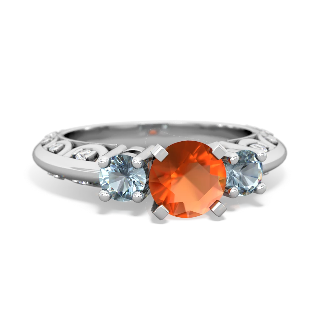 Fire Opal Art Deco Eternal Embrace Engagement 14K White Gold ring C2003