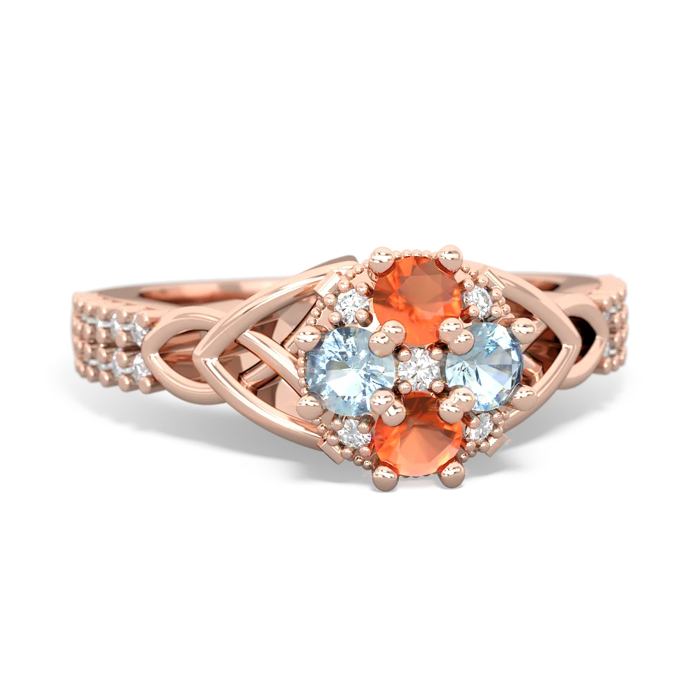 Fire Opal Celtic Knot Cluster Engagement 14K Rose Gold ring R26443RD