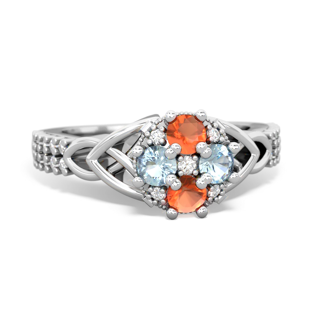 Fire Opal Celtic Knot Cluster Engagement 14K White Gold ring R26443RD