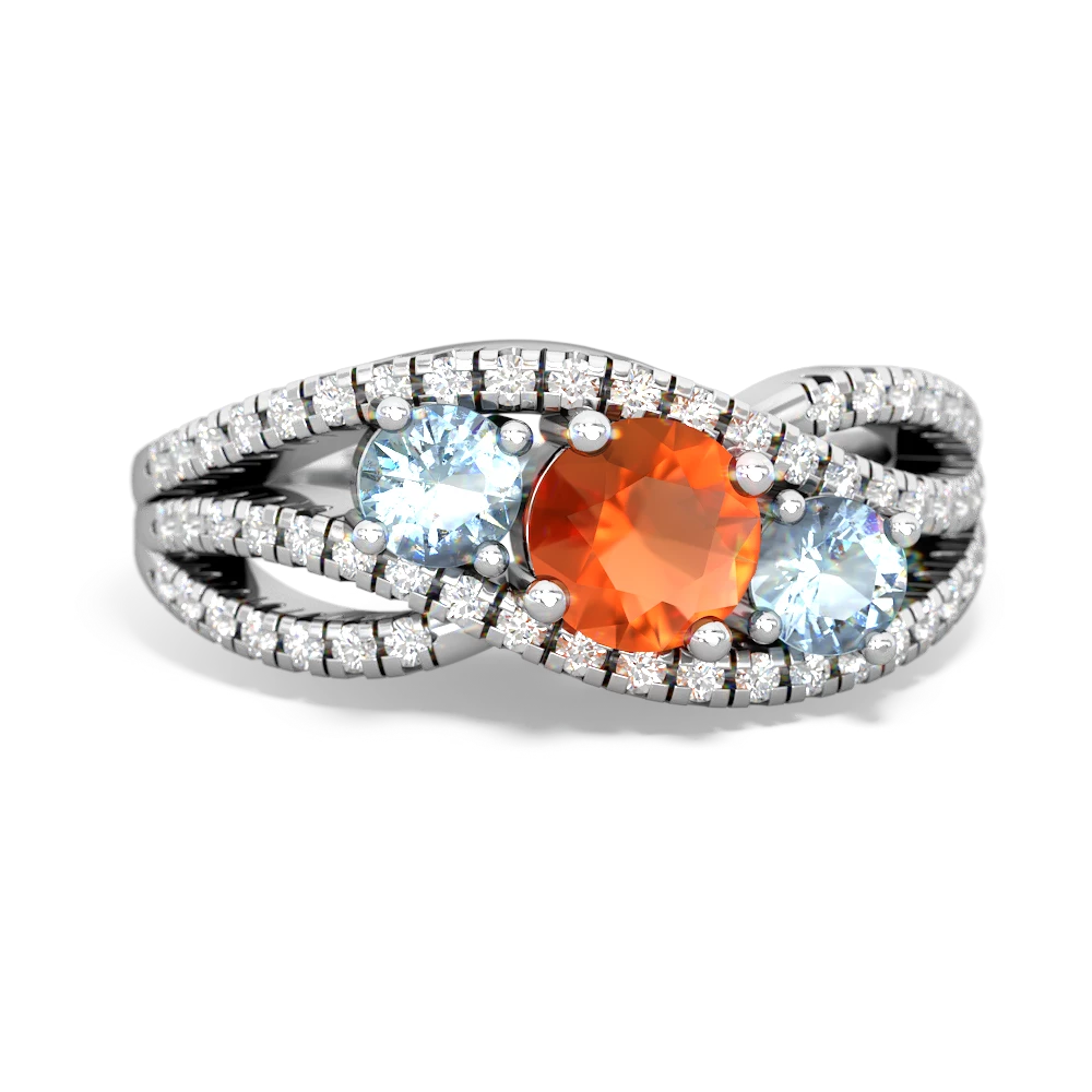 Fire Opal Three Stone Aurora 14K White Gold ring R3080