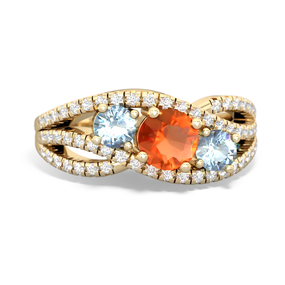 Fire Opal Three Stone Aurora 14K Yellow Gold ring R3080