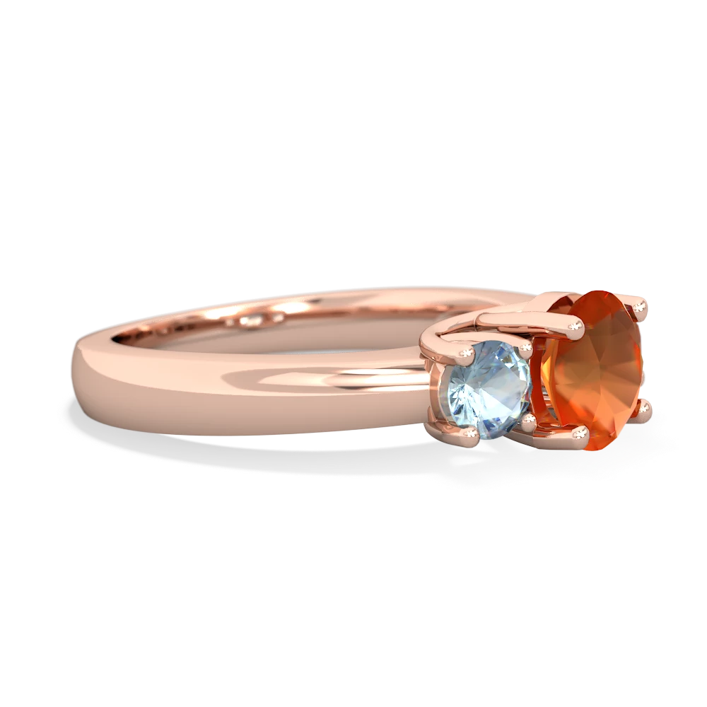 Fire Opal Three Stone Round Trellis 14K Rose Gold ring R4018