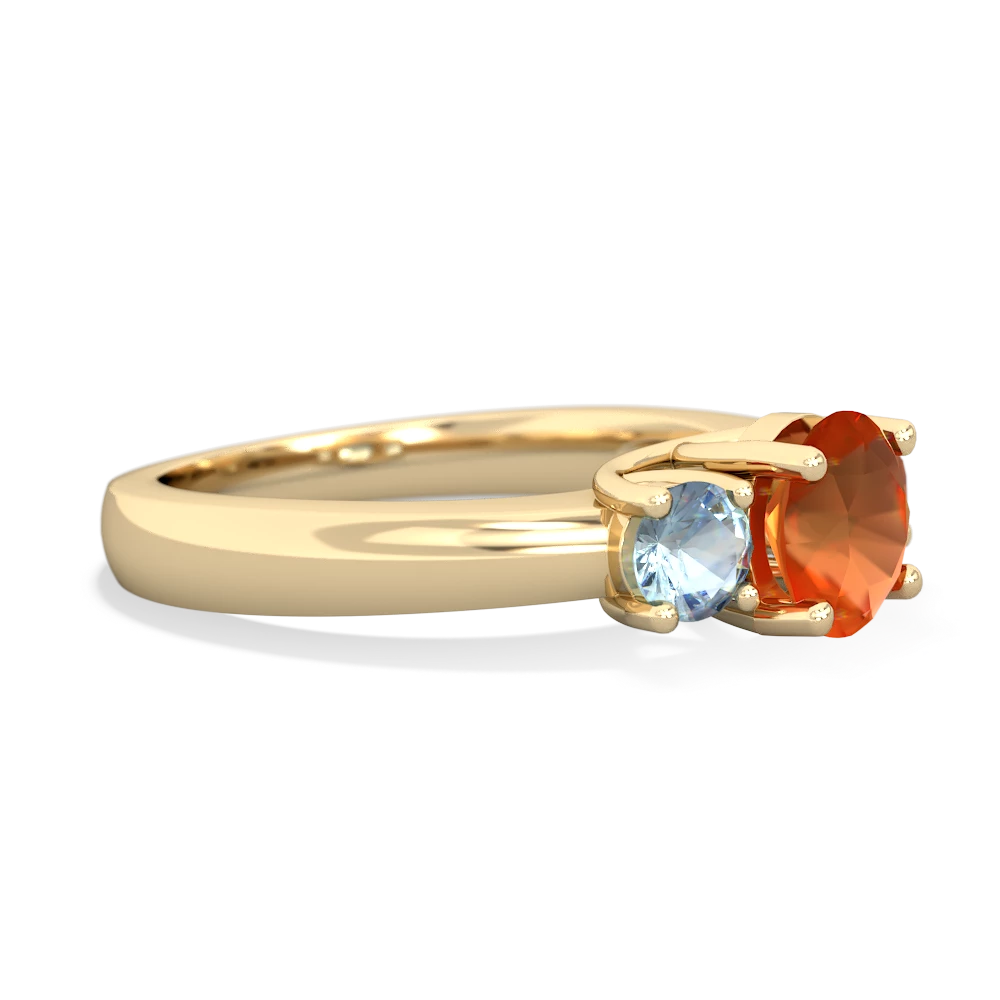 Fire Opal Three Stone Round Trellis 14K Yellow Gold ring R4018