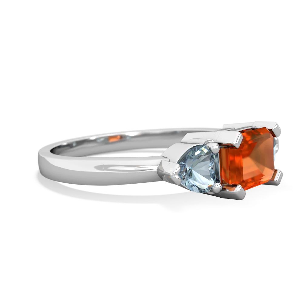 Fire Opal Three Stone 14K White Gold ring R5235