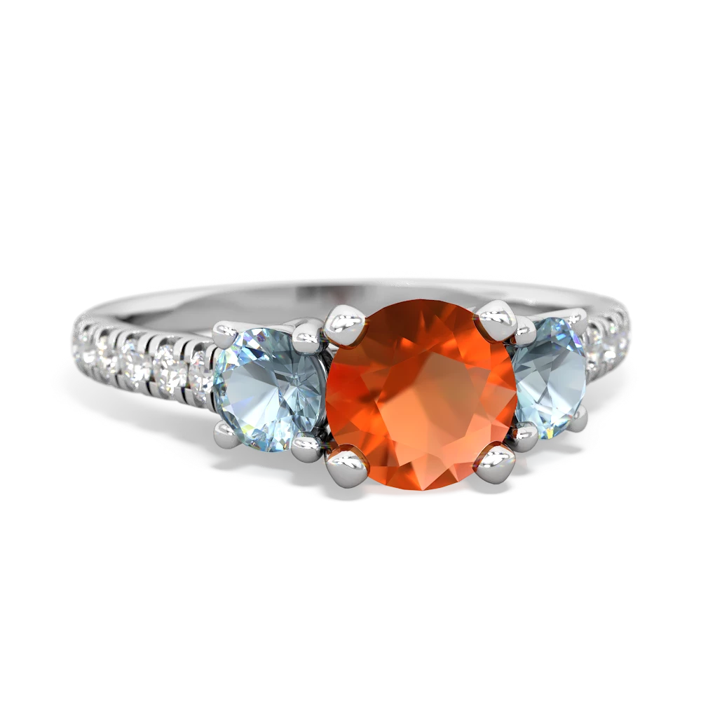 Fire Opal Pave Trellis 14K White Gold ring R5500