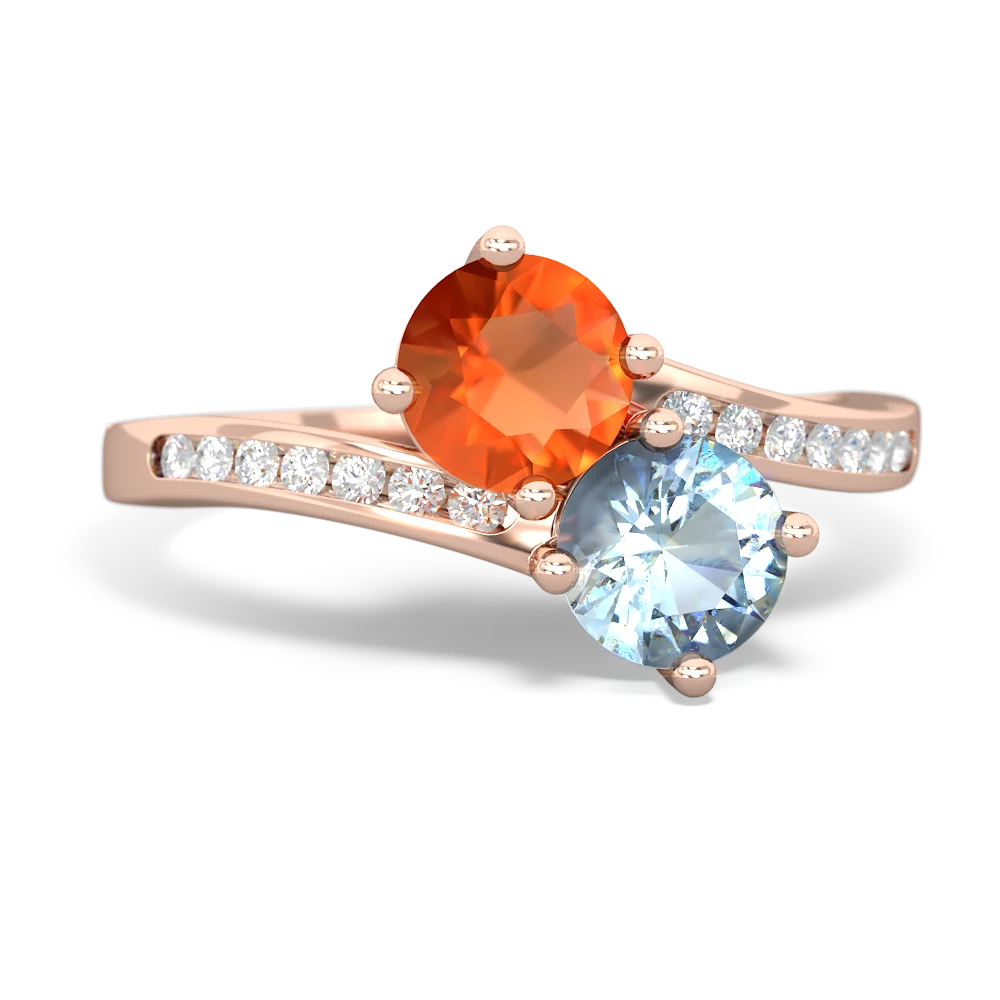 Fire Opal Channel Set Two Stone 14K Rose Gold ring R5303