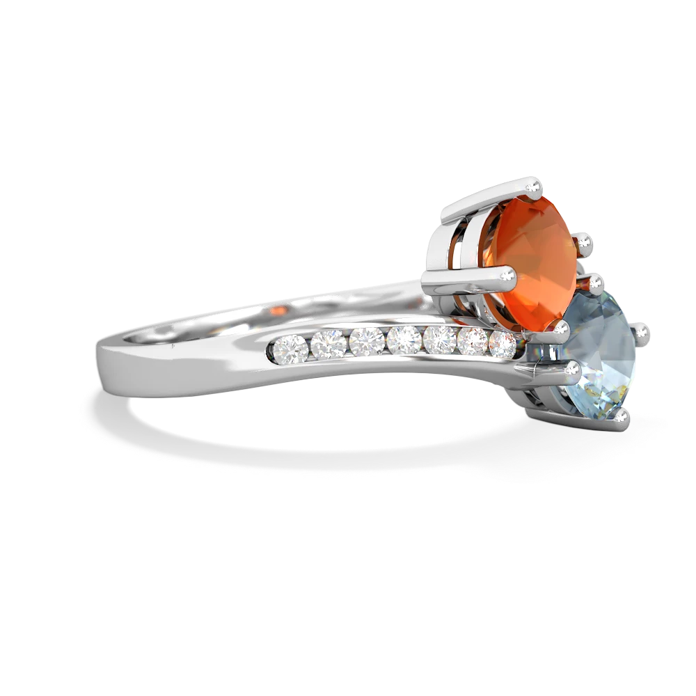 Fire Opal Channel Set Two Stone 14K White Gold ring R5303