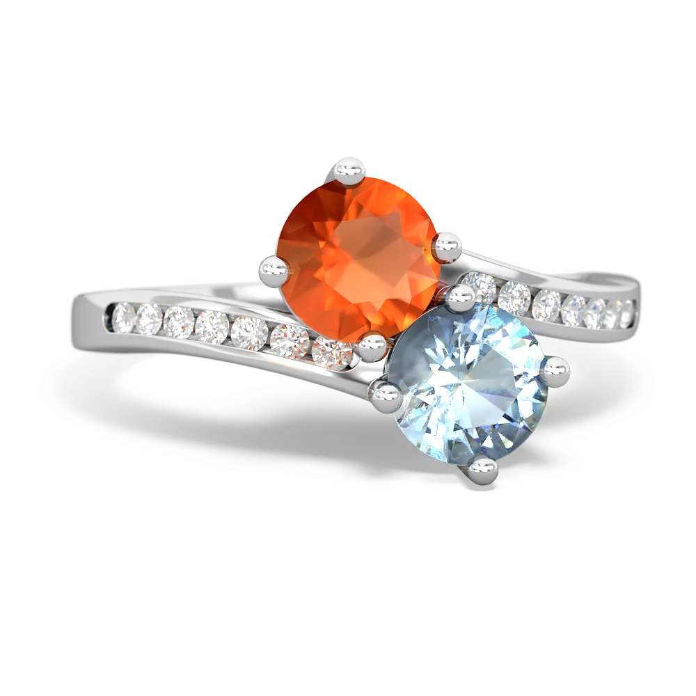 Fire Opal Channel Set Two Stone 14K White Gold ring R5303
