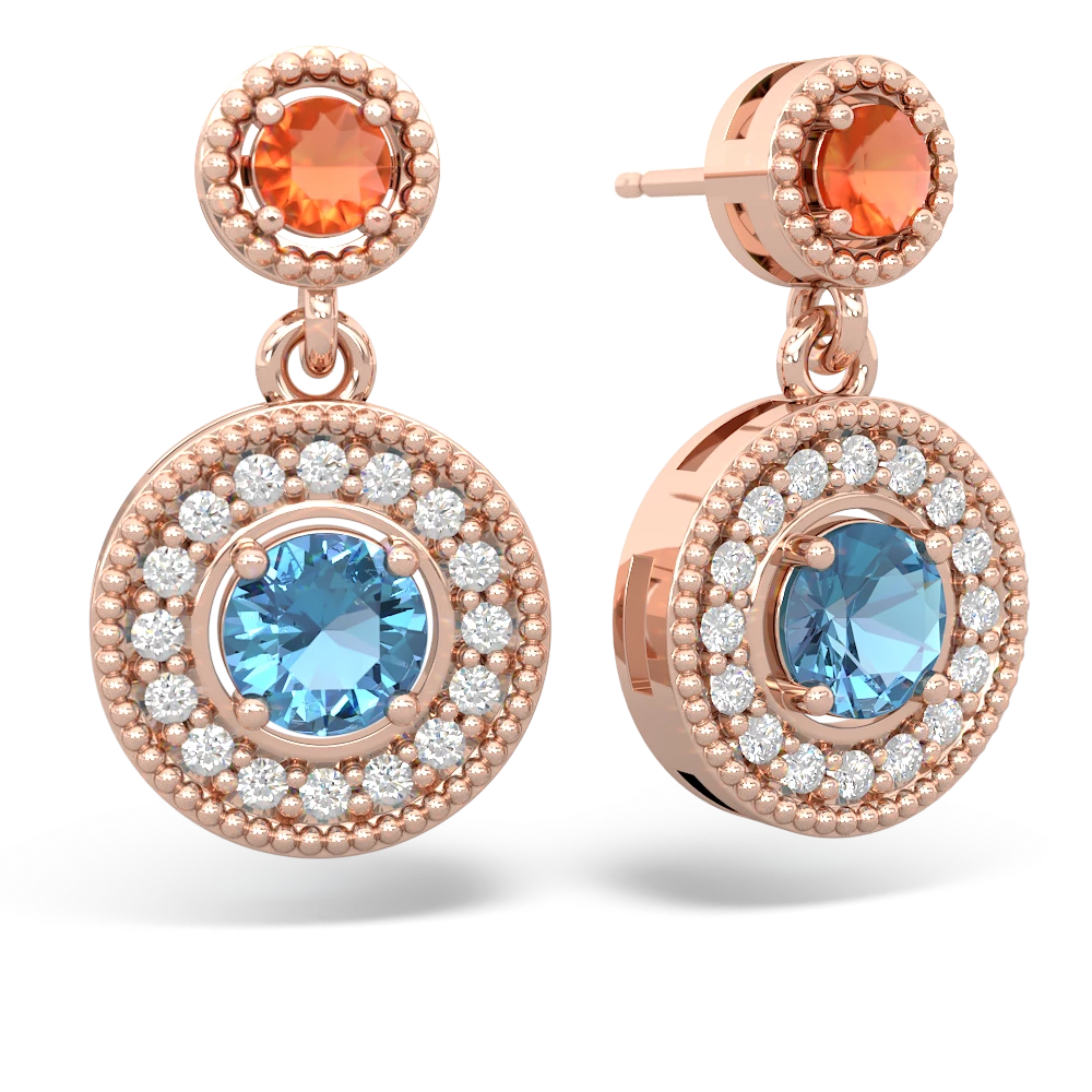 Fire Opal Halo Dangle 14K Rose Gold earrings E5319