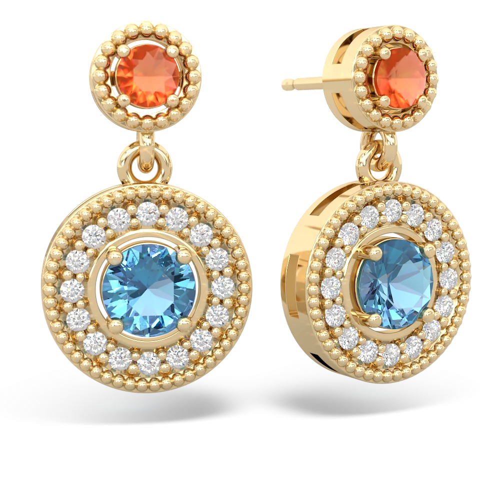 Fire Opal Halo Dangle 14K Yellow Gold earrings E5319