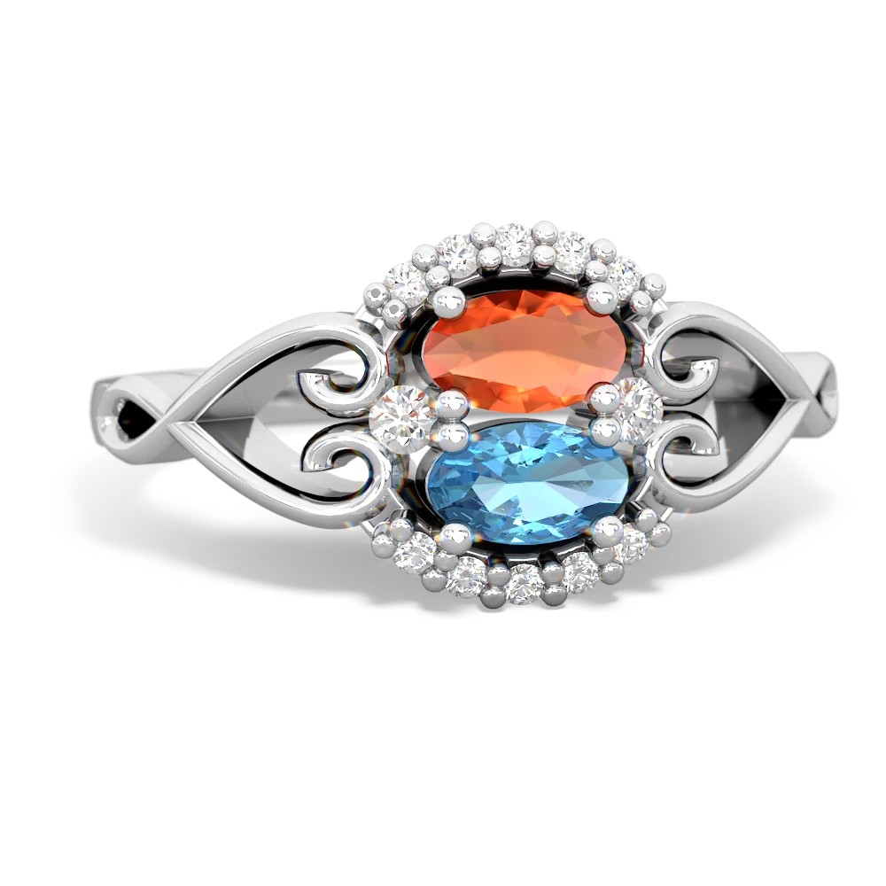 Fire Opal Love Nest 14K White Gold ring R5860