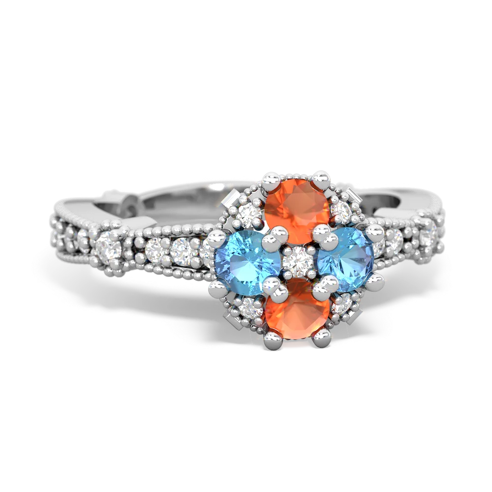 Fire Opal Sparkling Tiara Cluster 14K White Gold ring R26293RD