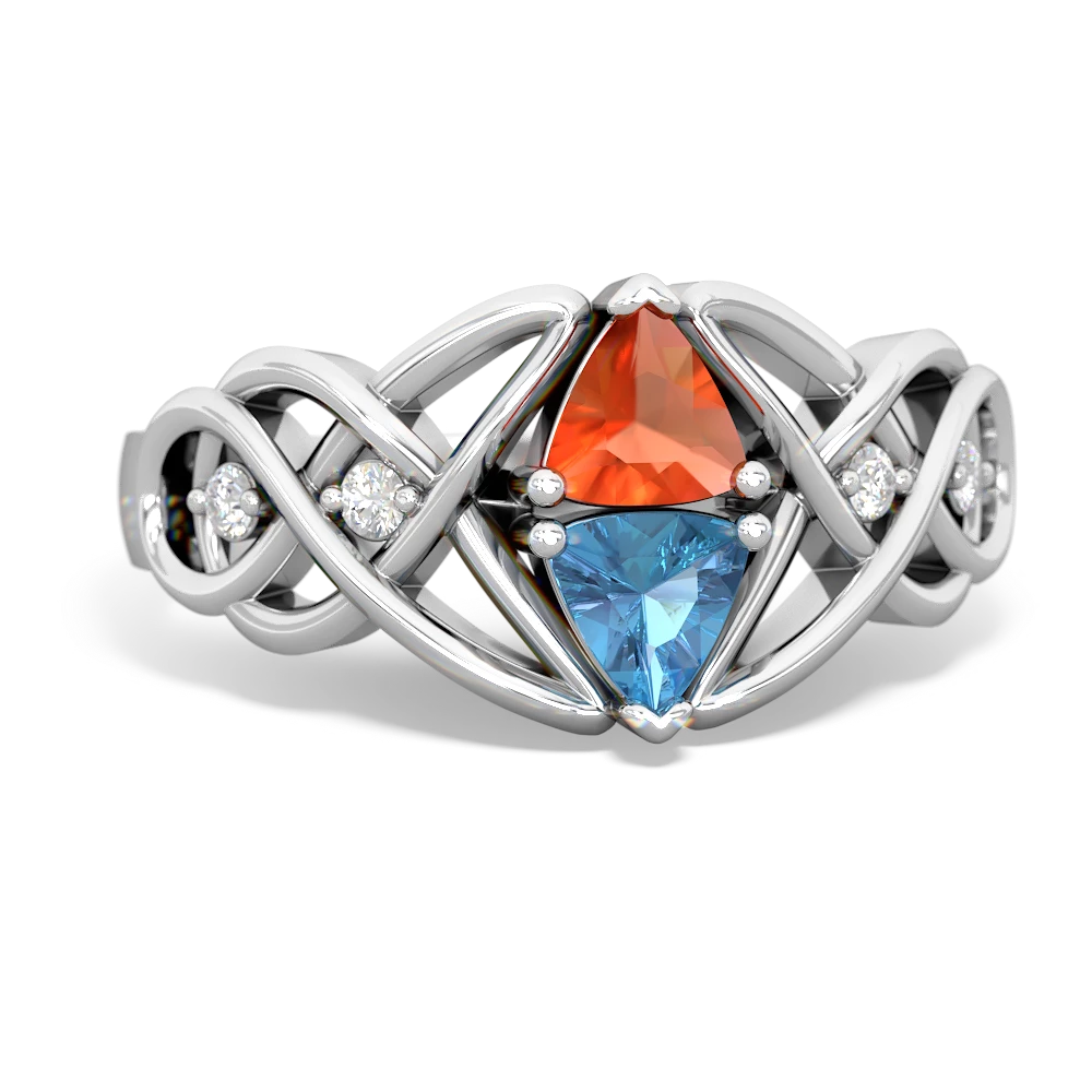 Fire Opal Keepsake Celtic Knot 14K White Gold ring R5300