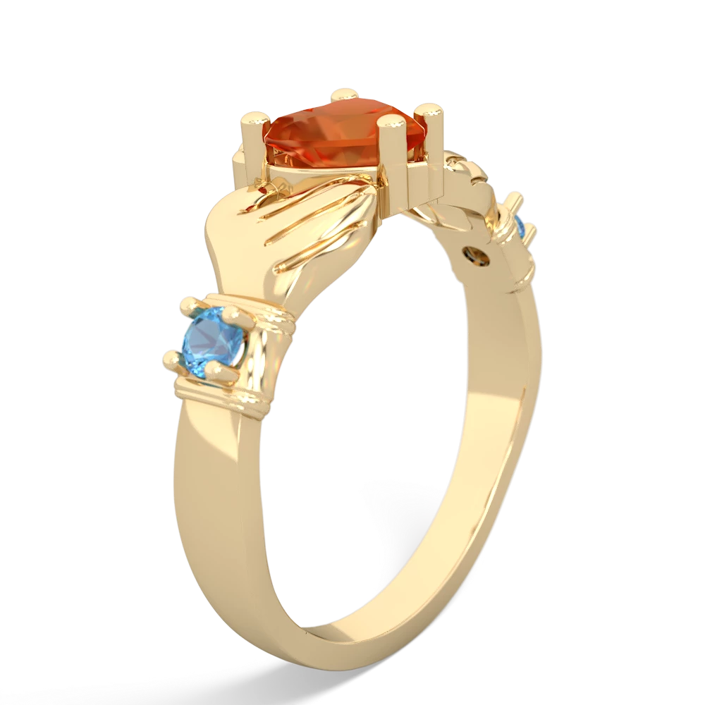 Fire Opal Claddagh Keepsake 14K Yellow Gold ring R5245