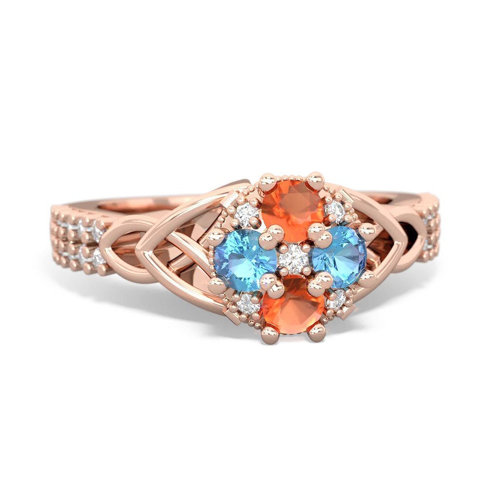 Fire Opal Celtic Knot Cluster Engagement 14K Rose Gold ring R26443RD