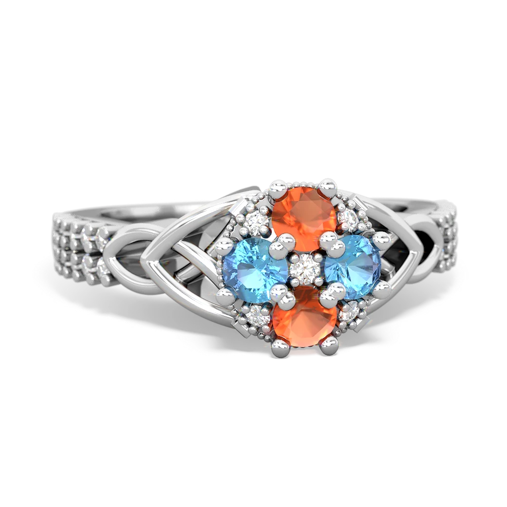 Fire Opal Celtic Knot Cluster Engagement 14K White Gold ring R26443RD