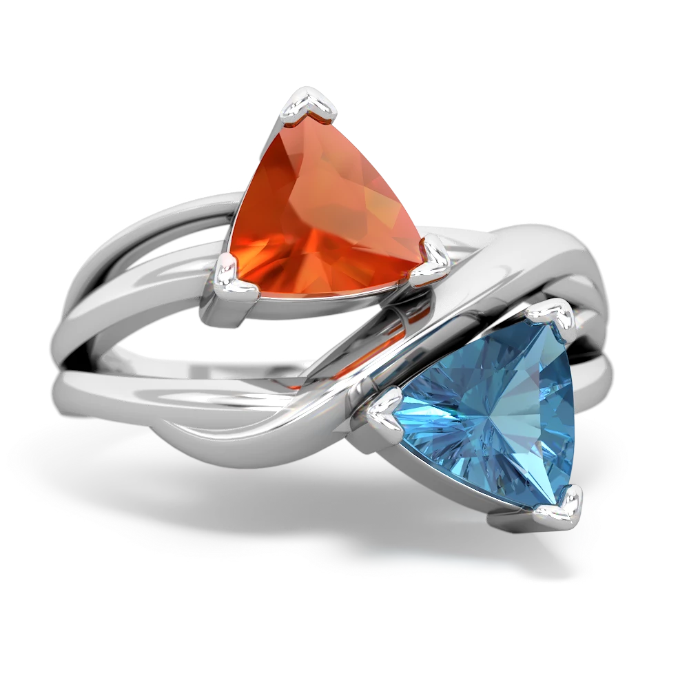 Fire Opal Split Band Swirl 14K White Gold ring R2341