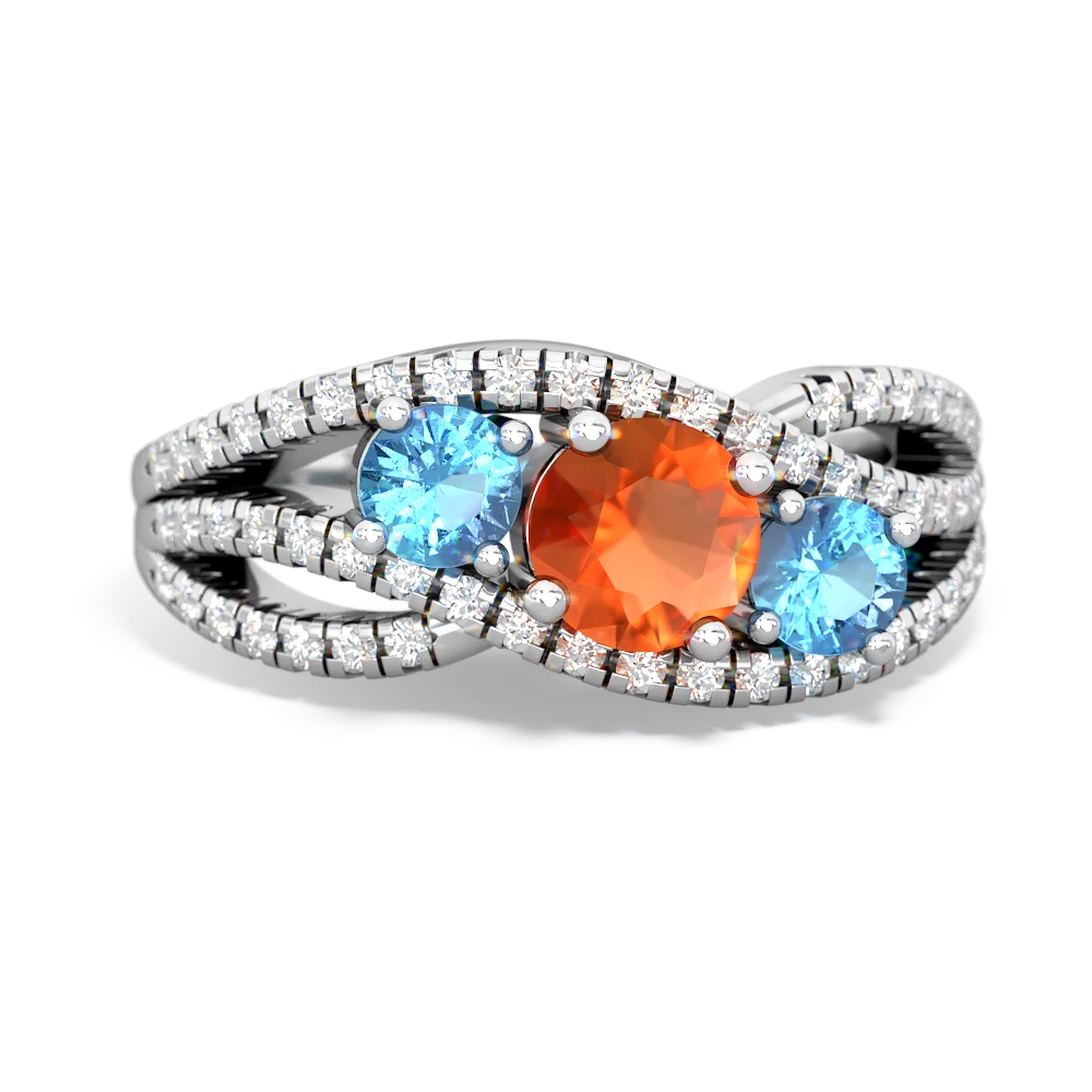 Fire Opal Three Stone Aurora 14K White Gold ring R3080