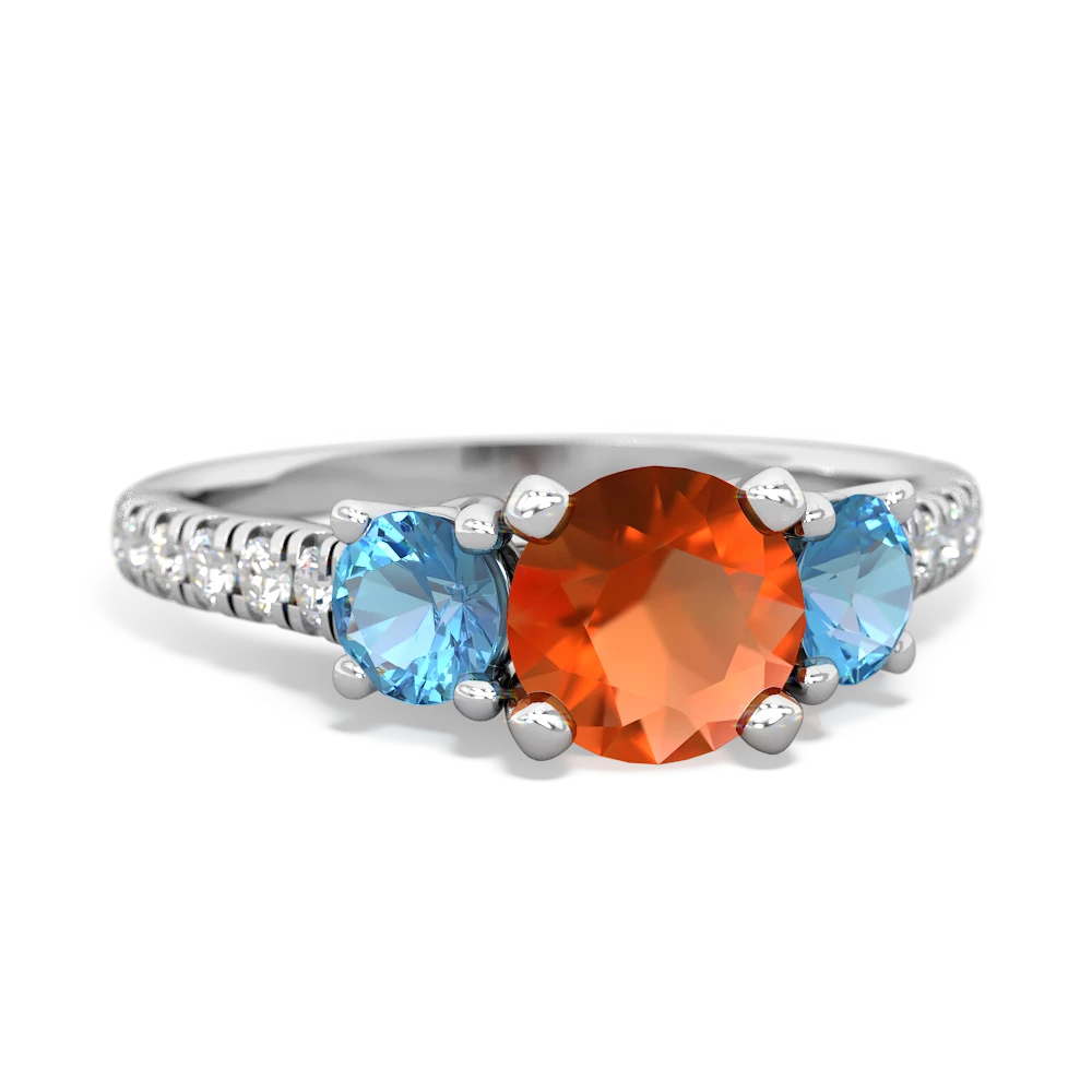 Fire Opal Pave Trellis 14K White Gold ring R5500