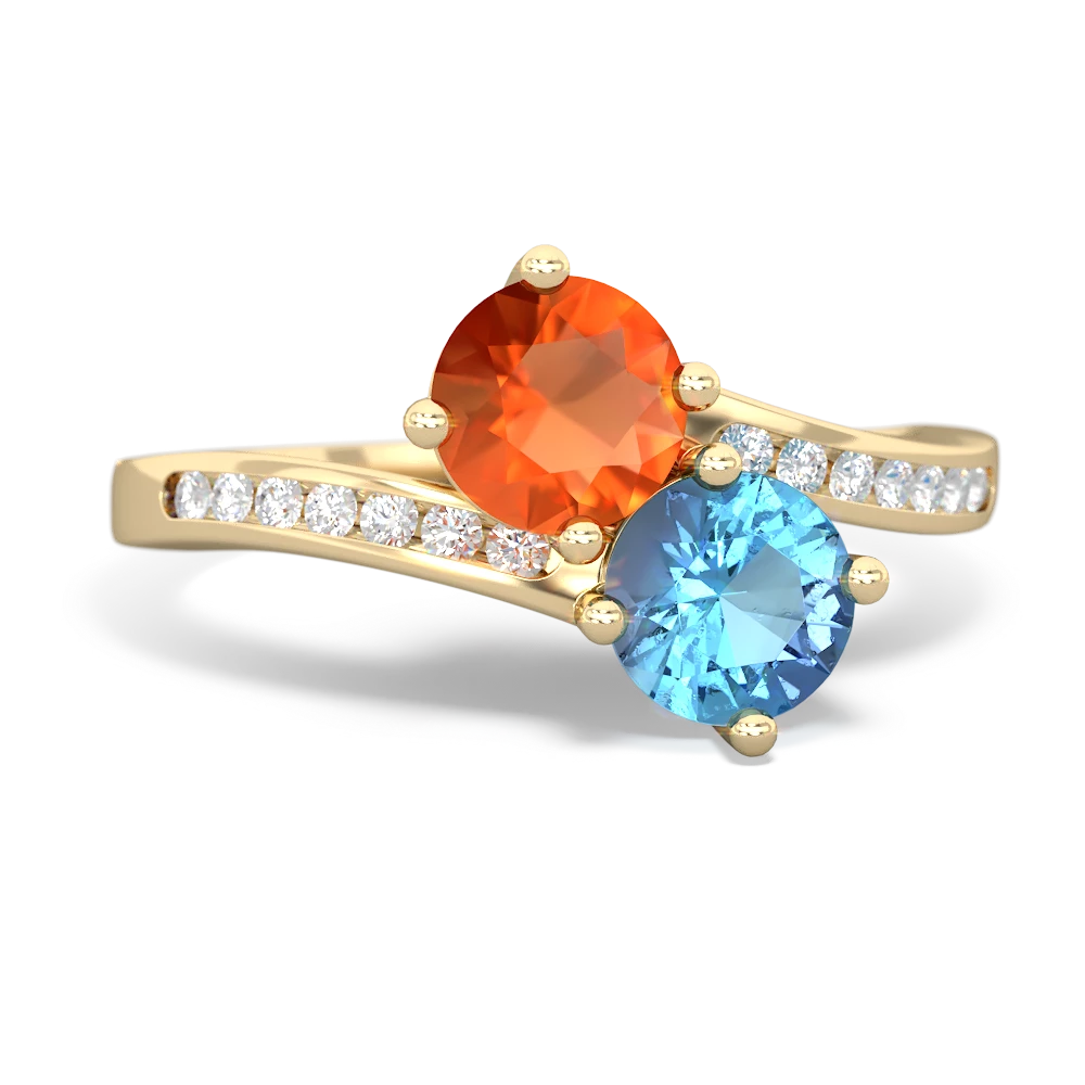 Fire Opal Channel Set Two Stone 14K Yellow Gold ring R5303