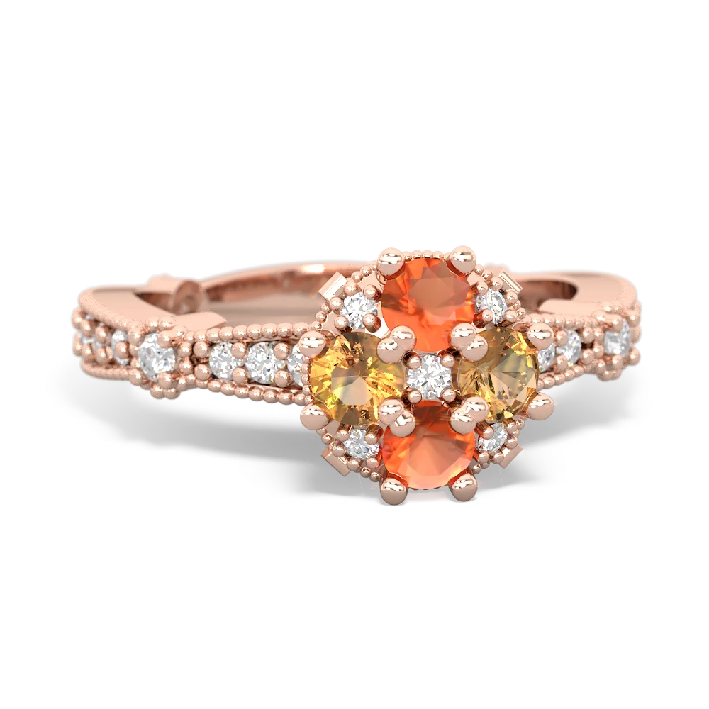 Fire Opal Sparkling Tiara Cluster 14K Rose Gold ring R26293RD