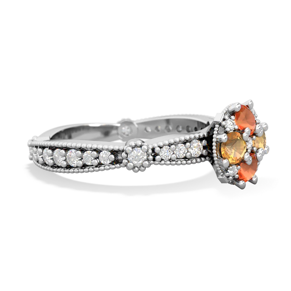 Fire Opal Sparkling Tiara Cluster 14K White Gold ring R26293RD