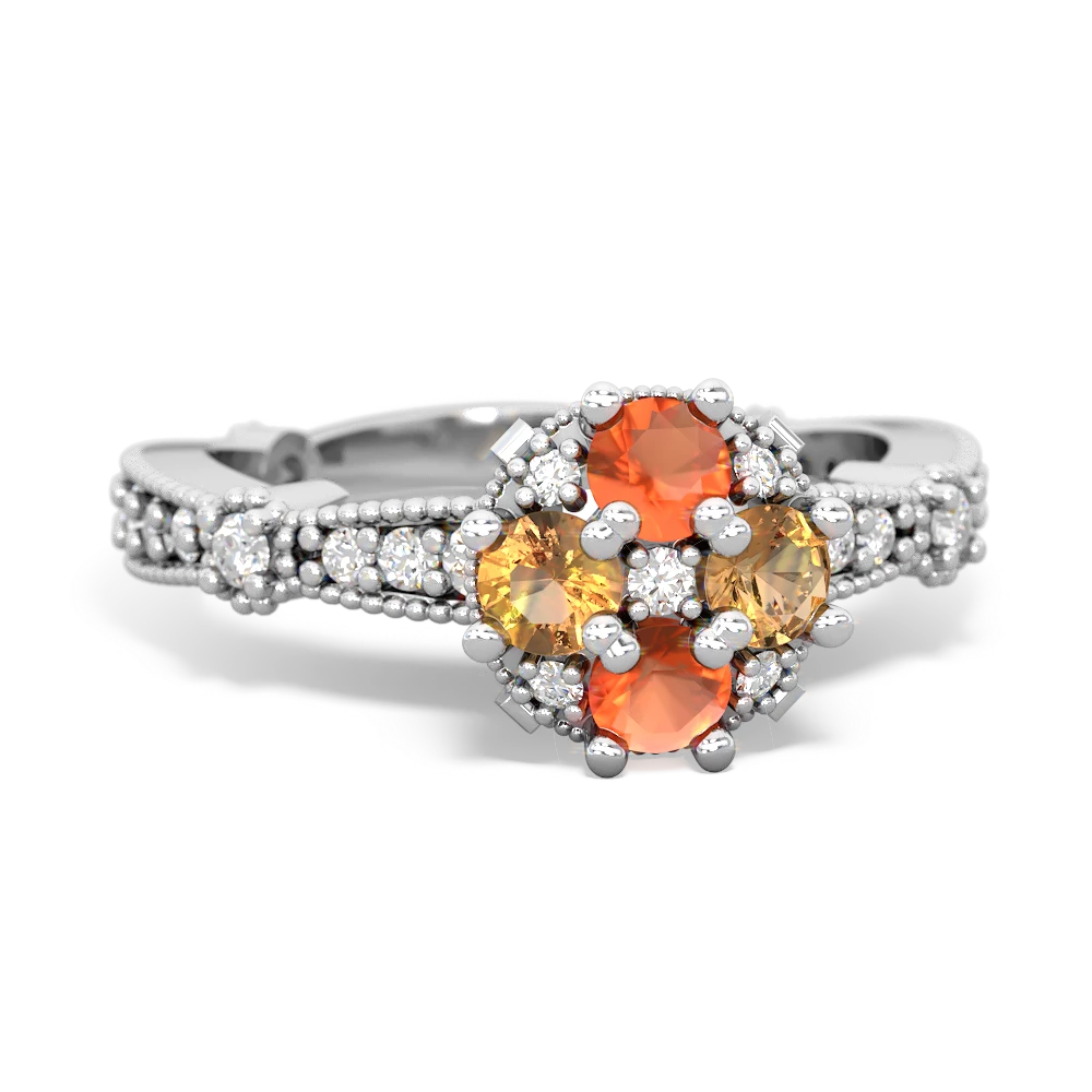 Fire Opal Sparkling Tiara Cluster 14K White Gold ring R26293RD