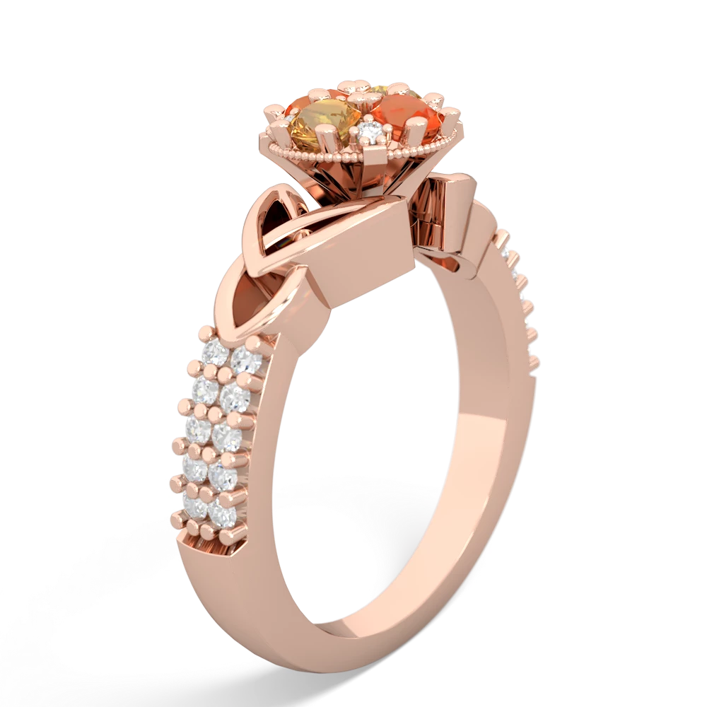 Fire Opal Celtic Knot Cluster Engagement 14K Rose Gold ring R26443RD