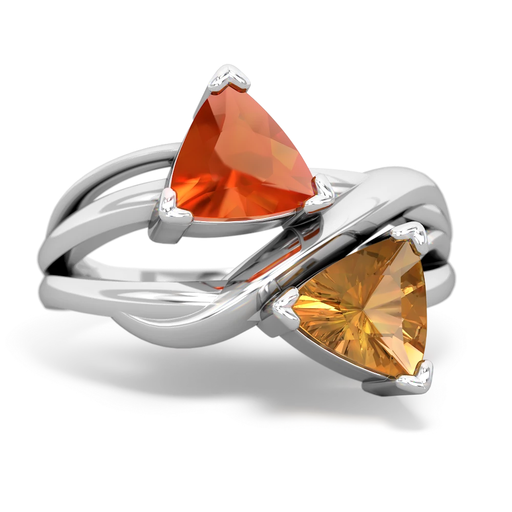 Fire Opal Split Band Swirl 14K White Gold ring R2341