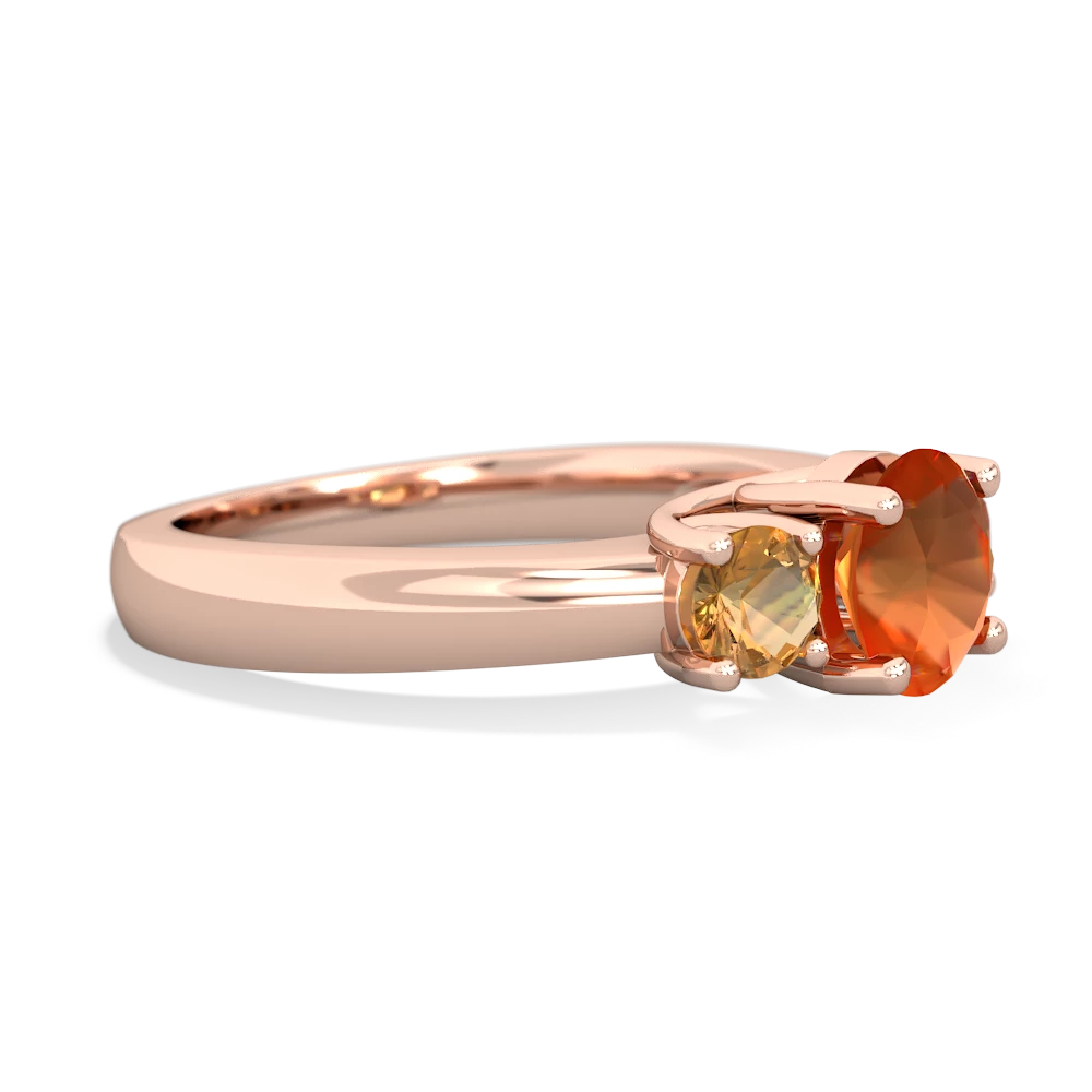 Fire Opal Three Stone Round Trellis 14K Rose Gold ring R4018