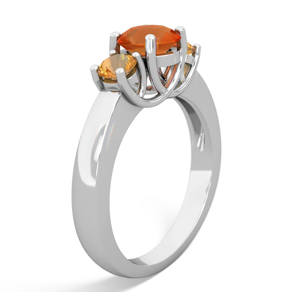 Fire Opal Three Stone Round Trellis 14K White Gold ring R4018