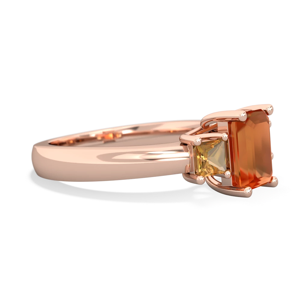 Fire Opal Three Stone Emerald-Cut Trellis 14K Rose Gold ring R4021