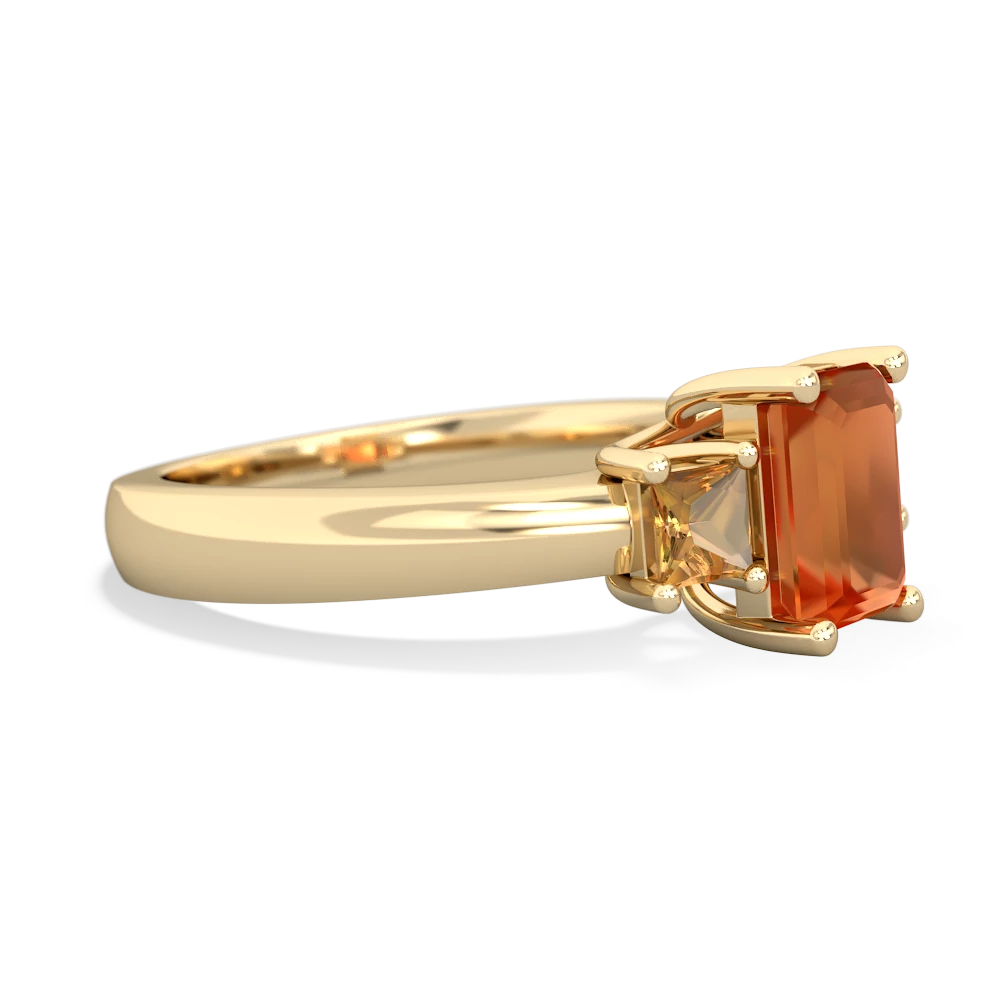 Fire Opal Three Stone Emerald-Cut Trellis 14K Yellow Gold ring R4021