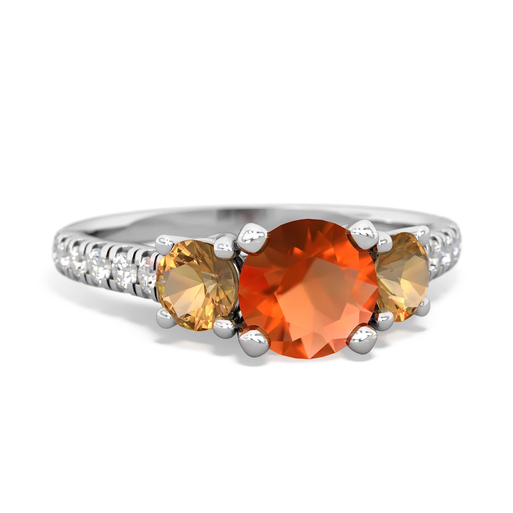Fire Opal Pave Trellis 14K White Gold ring R5500
