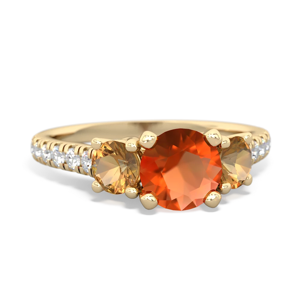 Fire Opal Pave Trellis 14K Yellow Gold ring R5500