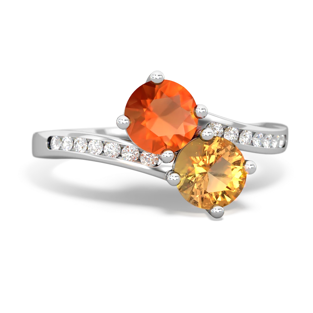 Fire Opal Channel Set Two Stone 14K White Gold ring R5303