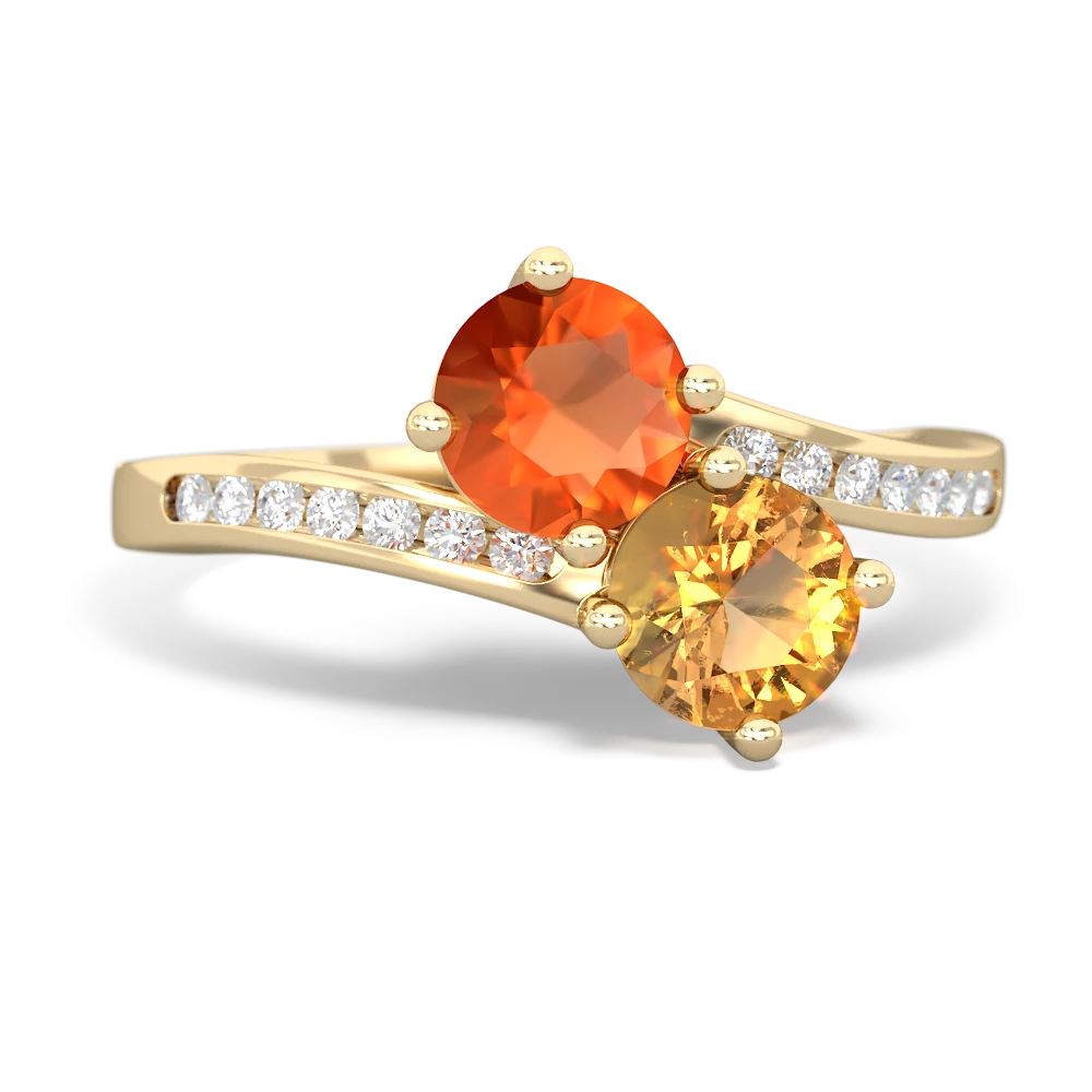 Fire Opal Channel Set Two Stone 14K Yellow Gold ring R5303