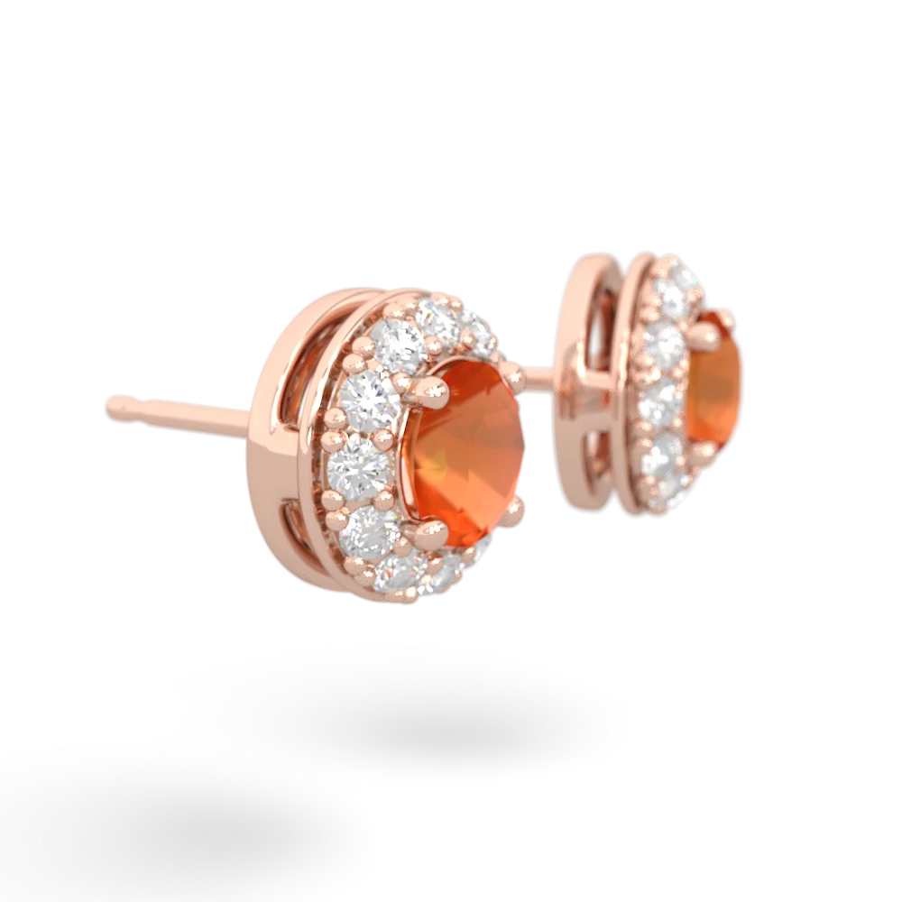 Fire Opal Diamond Halo 14K Rose Gold earrings E5370