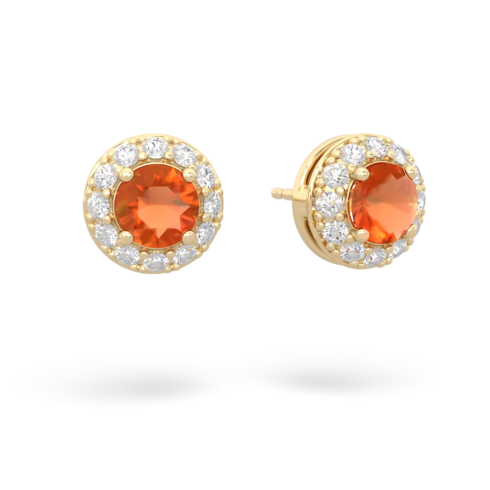 Fire Opal Diamond Halo 14K Yellow Gold earrings E5370