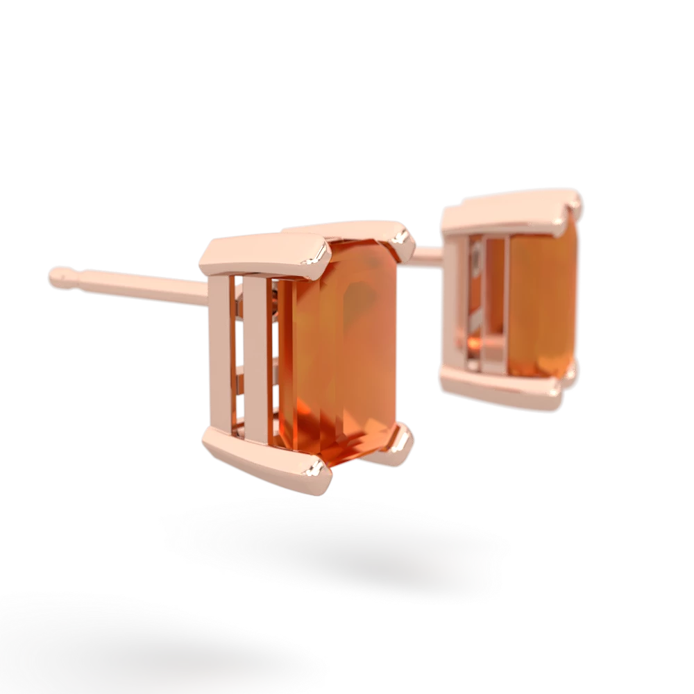 Fire Opal 7X5mm Emerald-Cut Stud 14K Rose Gold earrings E1856