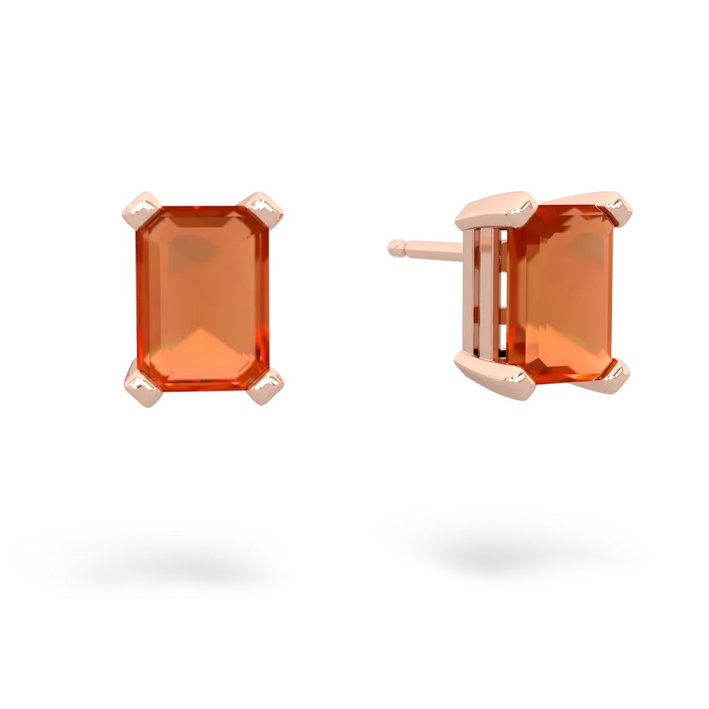 Fire Opal 7X5mm Emerald-Cut Stud 14K Rose Gold earrings E1856