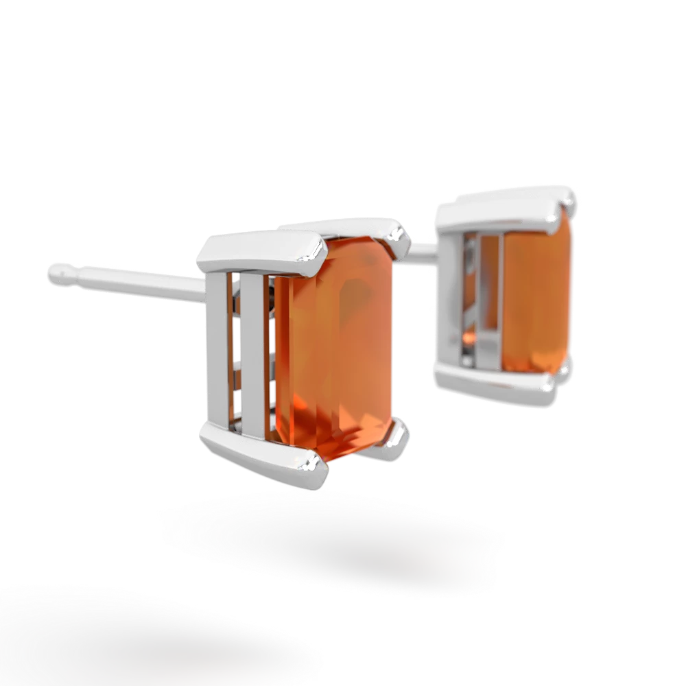 Fire Opal 7X5mm Emerald-Cut Stud 14K White Gold earrings E1856