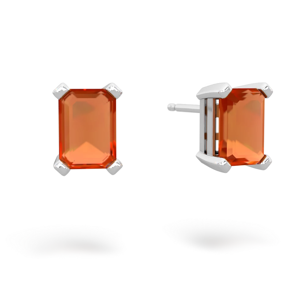 Fire Opal 7X5mm Emerald-Cut Stud 14K White Gold earrings E1856