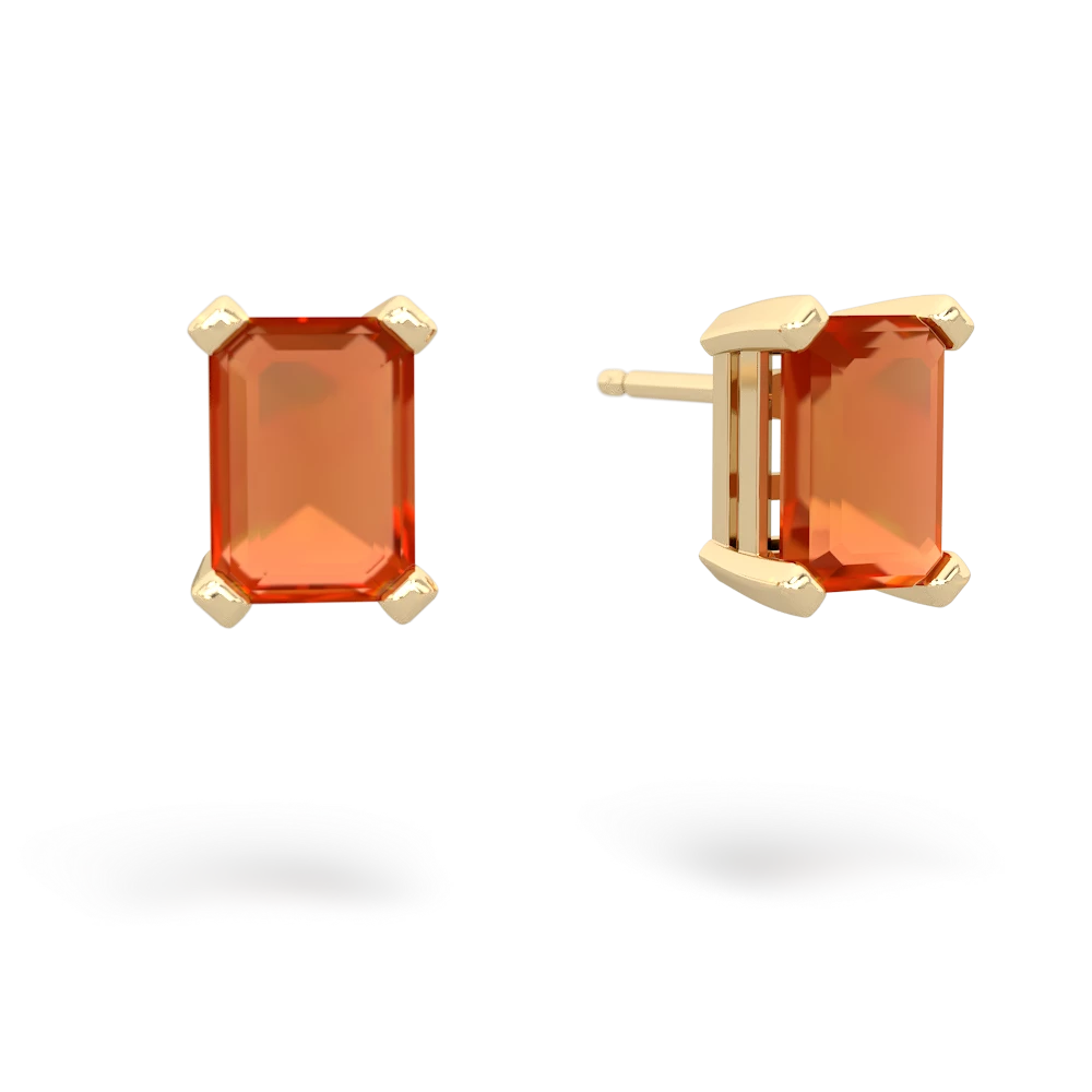 Fire Opal 7X5mm Emerald-Cut Stud 14K Yellow Gold earrings E1856