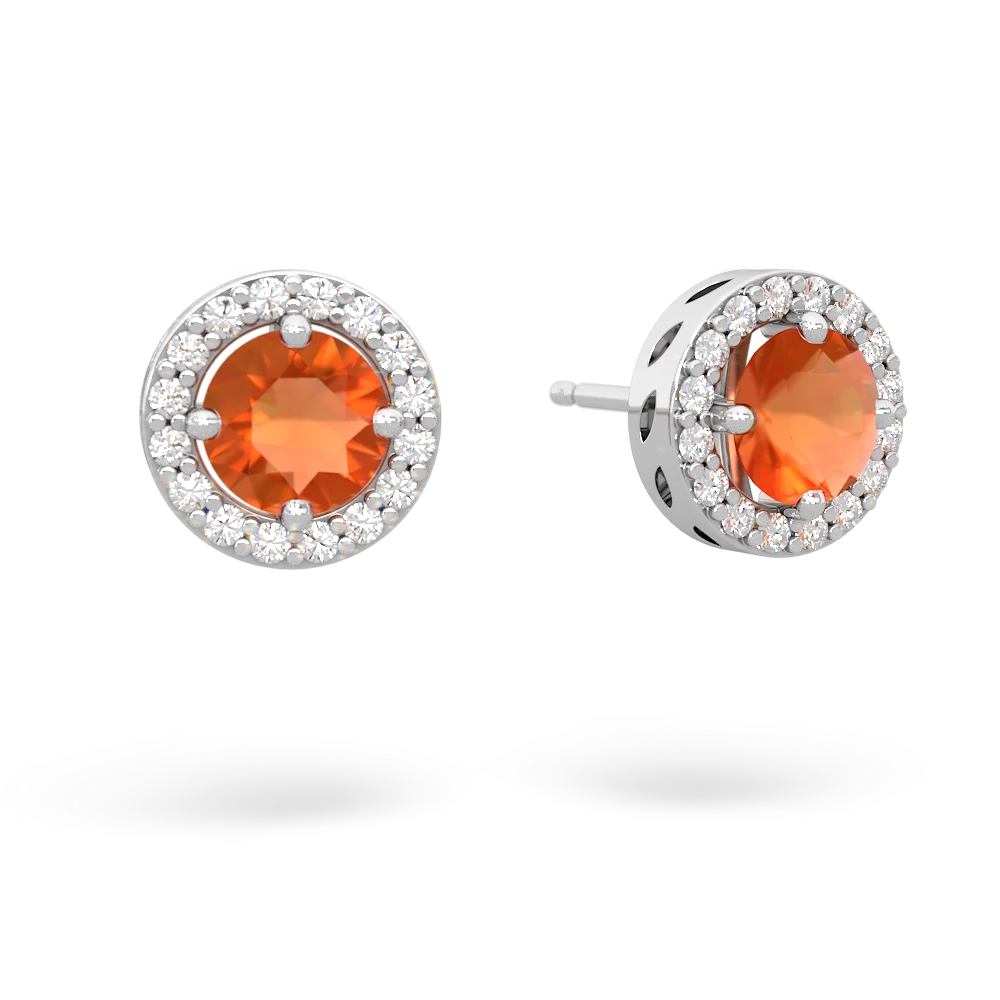 Fire Opal Halo 14K White Gold earrings E5320