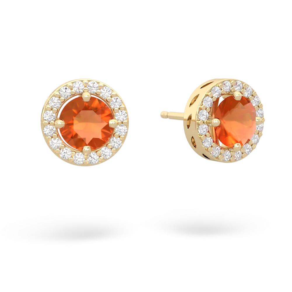 Fire Opal Halo 14K Yellow Gold earrings E5320