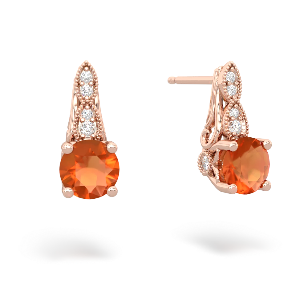 Fire Opal Antique Elegance 14K Rose Gold earrings E3100