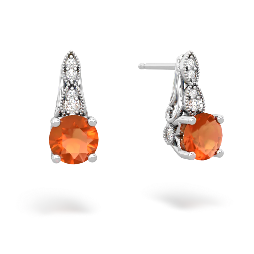 Fire Opal Antique Elegance 14K White Gold earrings E3100