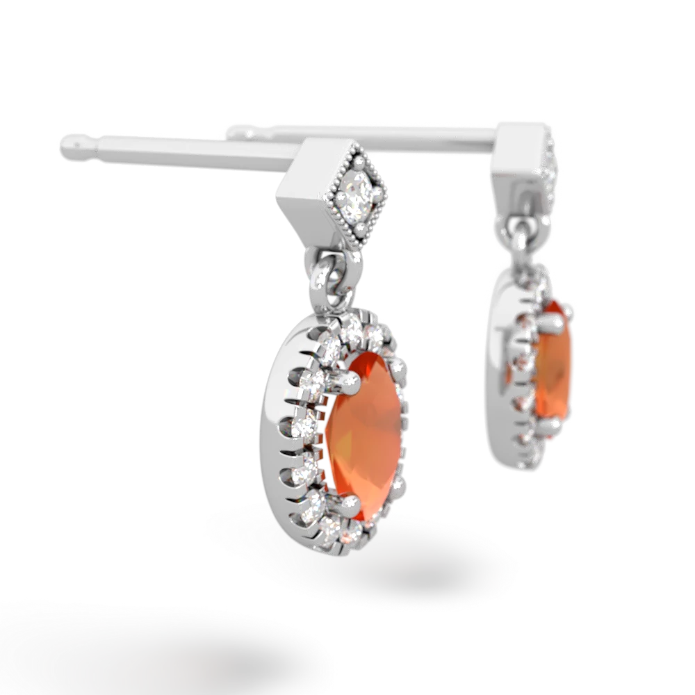 Fire Opal Antique-Style Halo 14K White Gold earrings E5720